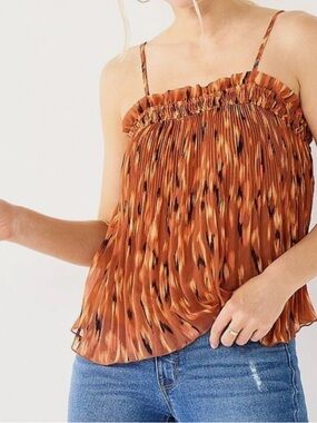Nine West Rust Printed Pleated Spaghetti Strap Camisole